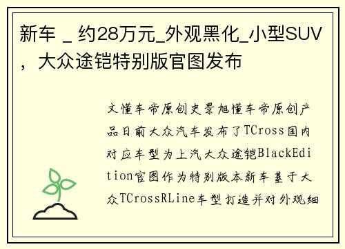 新车 _ 约28万元_外观黑化_小型SUV，大众途铠特别版官图发布