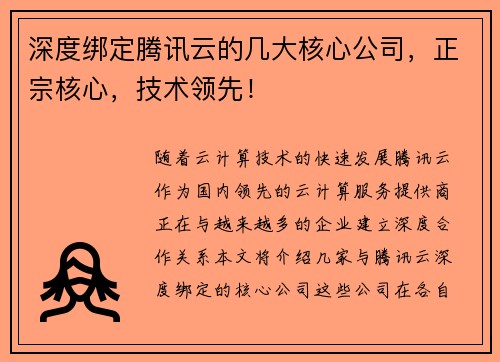 深度绑定腾讯云的几大核心公司，正宗核心，技术领先！
