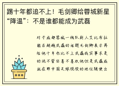 踢十年都追不上！毛剑卿给蓉城新星“降温”：不是谁都能成为武磊
