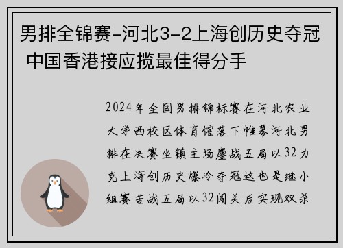 男排全锦赛-河北3-2上海创历史夺冠 中国香港接应揽最佳得分手