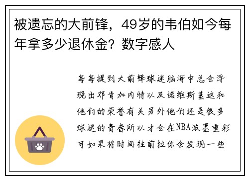 被遗忘的大前锋，49岁的韦伯如今每年拿多少退休金？数字感人